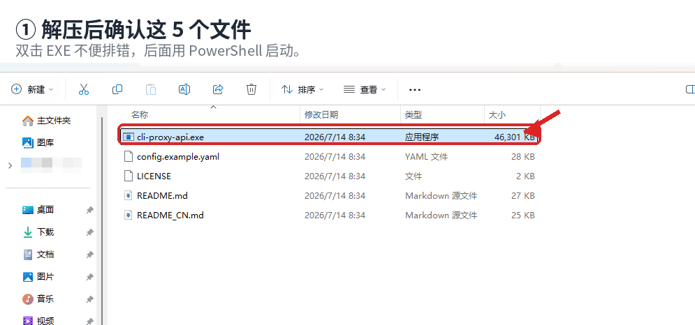 解压后的 CLIProxyAPI 文件